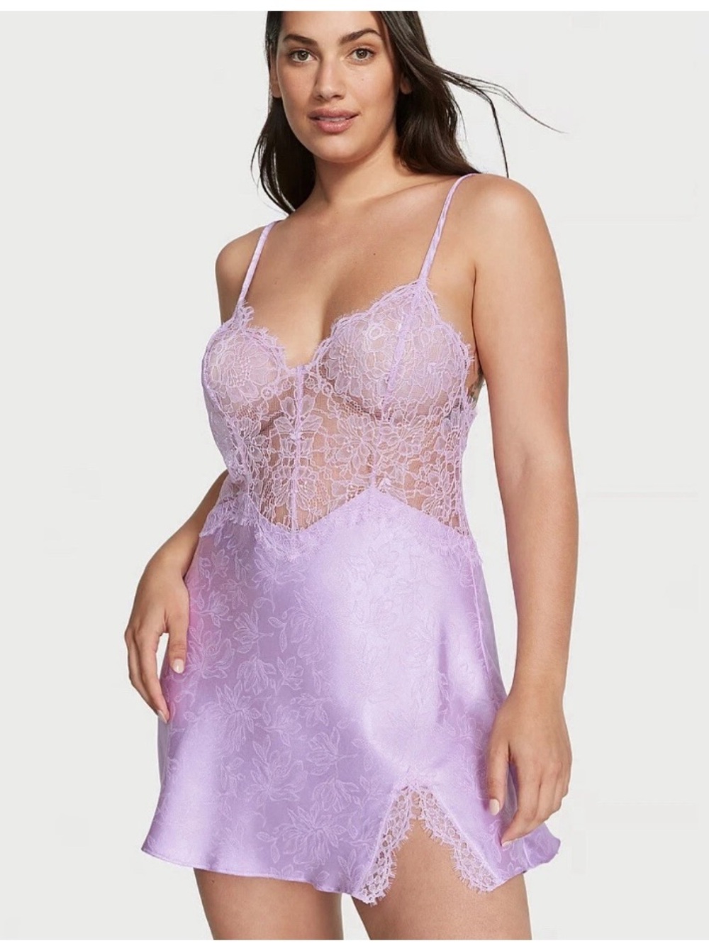 Victoria's Secret Lace Top Satin Jacquard Slip Nightgown Size S Pink Romantic